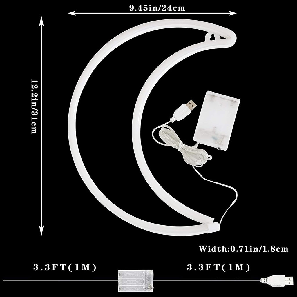 LED Blue Moon Neon Sign Light, Battery or USB Powered 5V Cute Room Decor