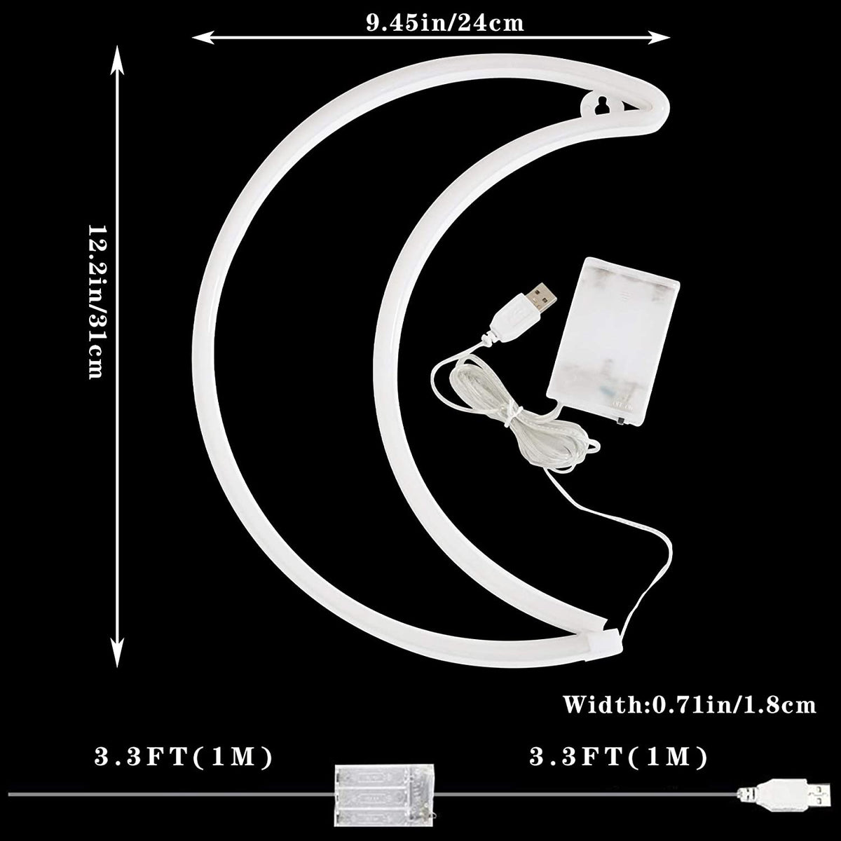 LED Blue Moon Neon Sign Light, Battery or USB Powered 5V Cute Room Decor
