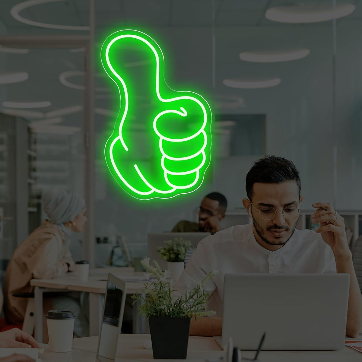Thumbs up Neon Sign - Green Led Gestur Light for Game Room Man Cave