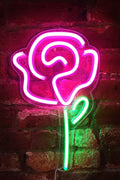 15"X9" LED Neon Pink Rose Flower with Green Stem Wall Sign