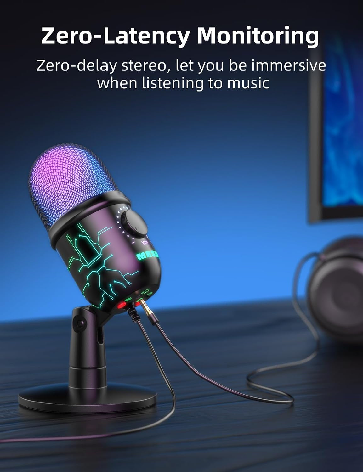 USB Gaming Microphone for PC with Noise Reduction, Mute, Gain, RGB