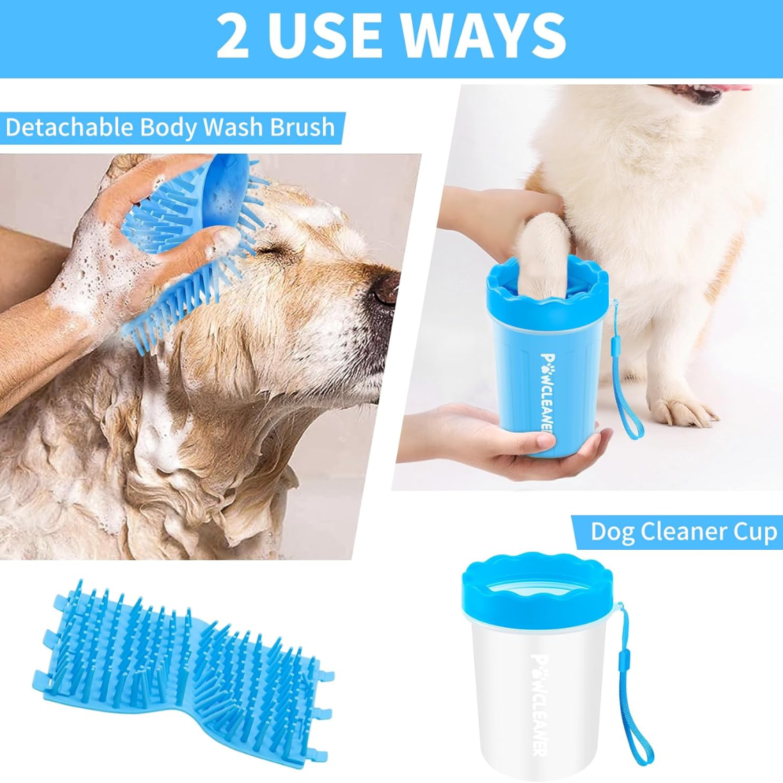 Body wash brush and paw cleaner cup