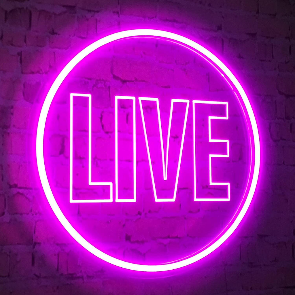 Live Neon Lights Sign, USB Powered Live on Air Led Neon Wall Art Sign, Dimmable Wall Décor round Live Streaming Neon Night Light LED Sign for Streamer, Gamer, Game Room Decoration (Pink)