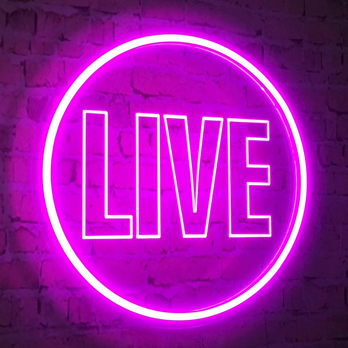 Live Neon Lights Sign, USB Powered Live on Air Led Neon Wall Art Sign, Dimmable Wall Décor round Live Streaming Neon Night Light LED Sign for Streamer, Gamer, Game Room Decoration (Pink)