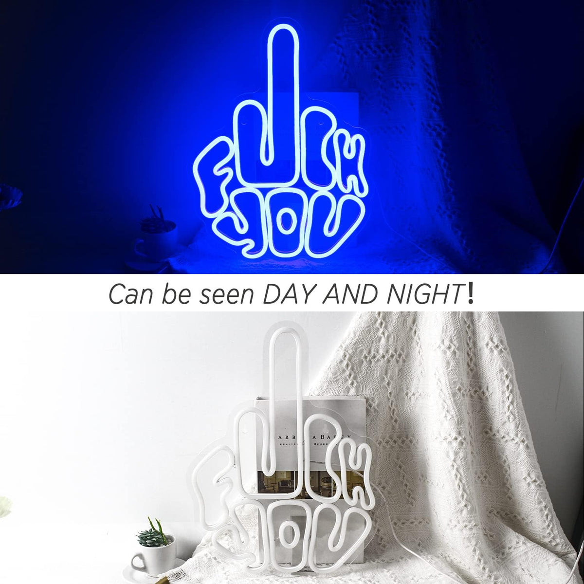 Letters Gesture Neon Signs for Wall Blue LED Neon Lights for Bar