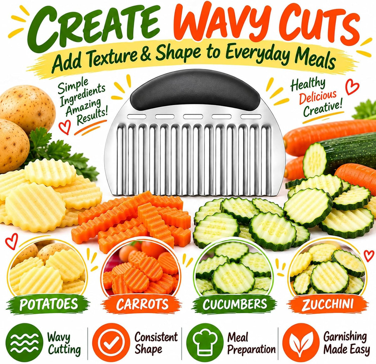 Large Crinkle Cutter, Upgraded Stainless Steel Wavy Vegetable Slicer