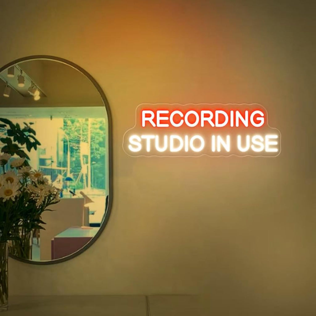 Recording Studio in Use Neon Sign Dimmable Live Music LED Neon Sign USB Powered Wall Hanging Light for Recording Room Music Studio Bedroom Game Room Décor