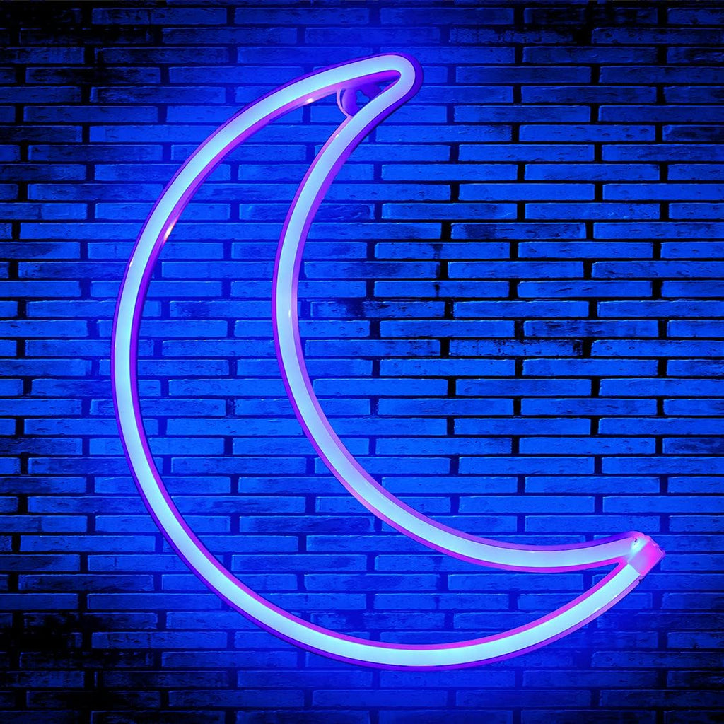 LED Blue Moon Neon Sign Light, Battery or USB Powered 5V Cute Room Decor