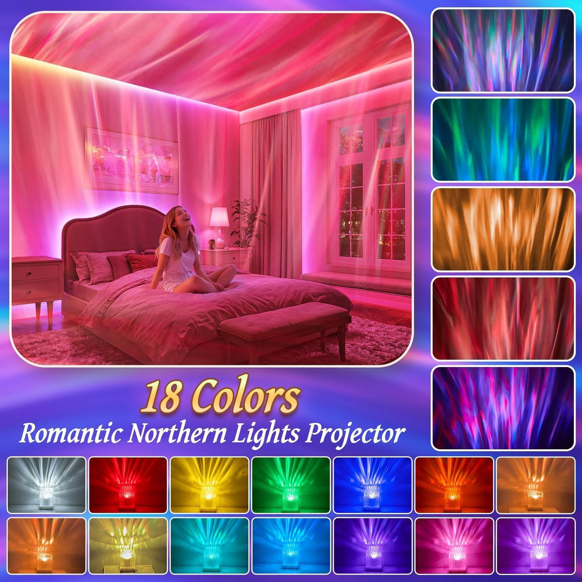 Northern Lights for Bedroom,15 White Noise + Bluetooth Galaxy Light Projector,Rgb Multi-Color Lamps for Night Stands Home Decor Living Room Night Light for Kids Gifts for Teen Girls