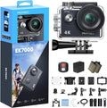 EK7000 4K30FPS 20MP Wifi Action Camera with EIS Ultra HD 131FT Waterproof Underwater Camera Remote Control 4X Zoom Support External Microphone Black