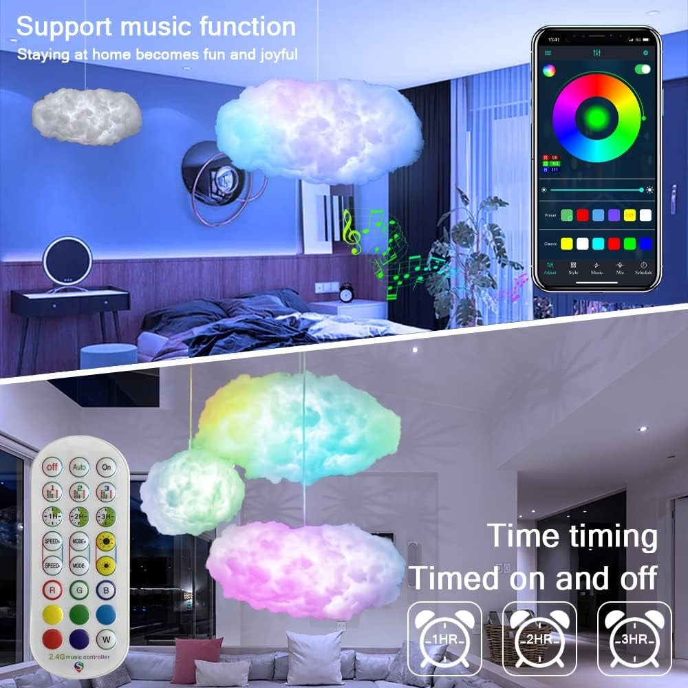 3D Big Cloud Lightning Light Kit Music Sync Warm White Multicolor Lightning Changing Strip Lights 360 Degree Wireless Remote APP NO DIY Coolest Decorations for Adults and Kids Indoor Home Bedroom