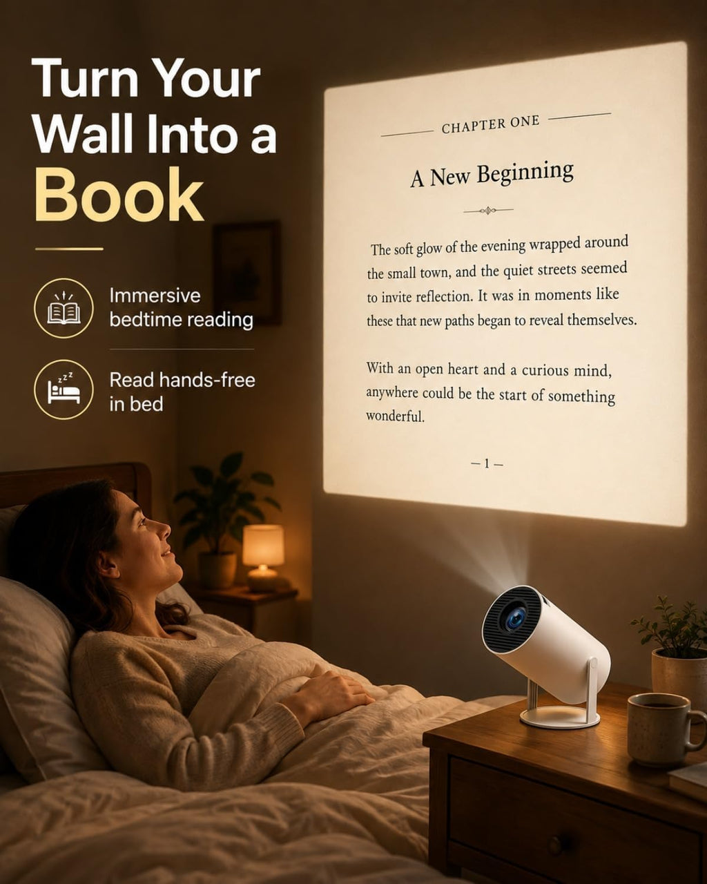 Book Projector for Reading, 720P Native HD with 180° Rotation