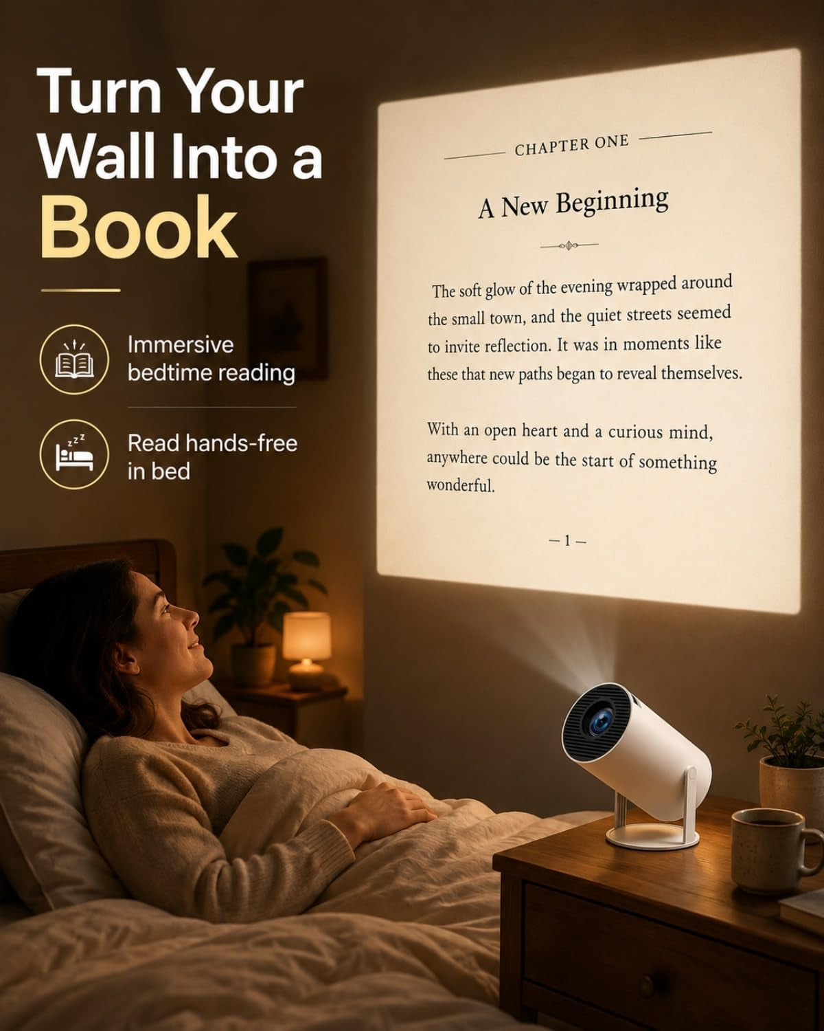 Book Projector for Reading, 720P Native HD with 180° Rotation