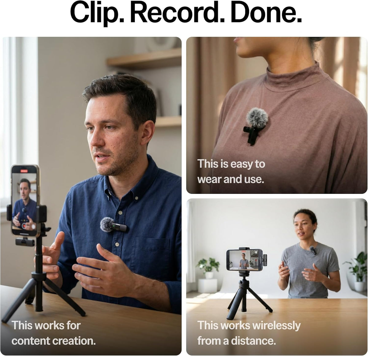 (Latest Model – #1 Microphone for Iphone & Android, Wireless Mini Microphone, Clear Voice, Noise Cancelling, Lavalier Mic for Tiktok, Youtube & Interviews