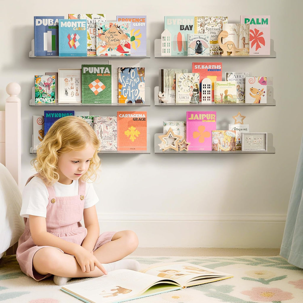 15" X 4" Acrylic Shelves for Wall Storage and Organizer, 6 Pcs