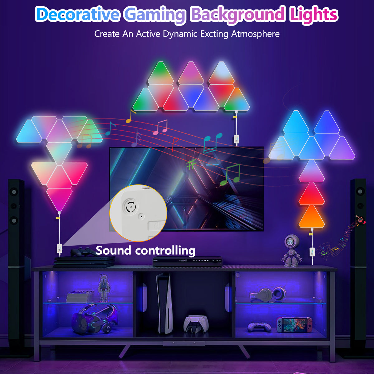 Triangular LED Lights, 10 RGB Wall Panels, Modular Intelligent Light Panel with APP, Remote and Music Synchronization, Honeycomb Light Wall in Game Room, Bedroom Decoration