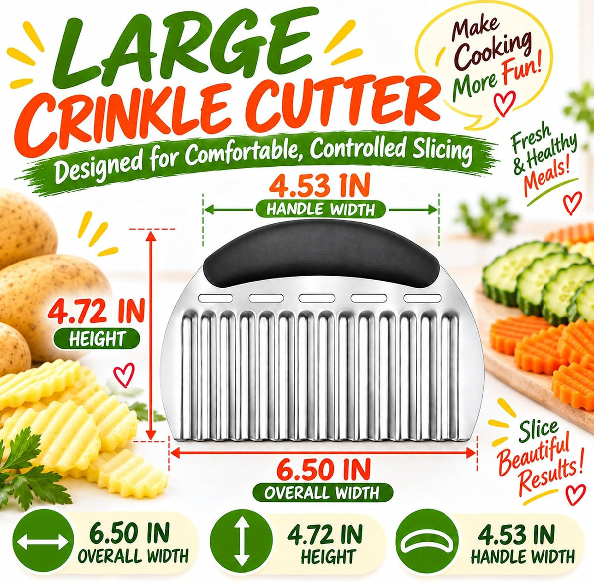 Large Crinkle Cutter, Upgraded Stainless Steel Wavy Vegetable Slicer