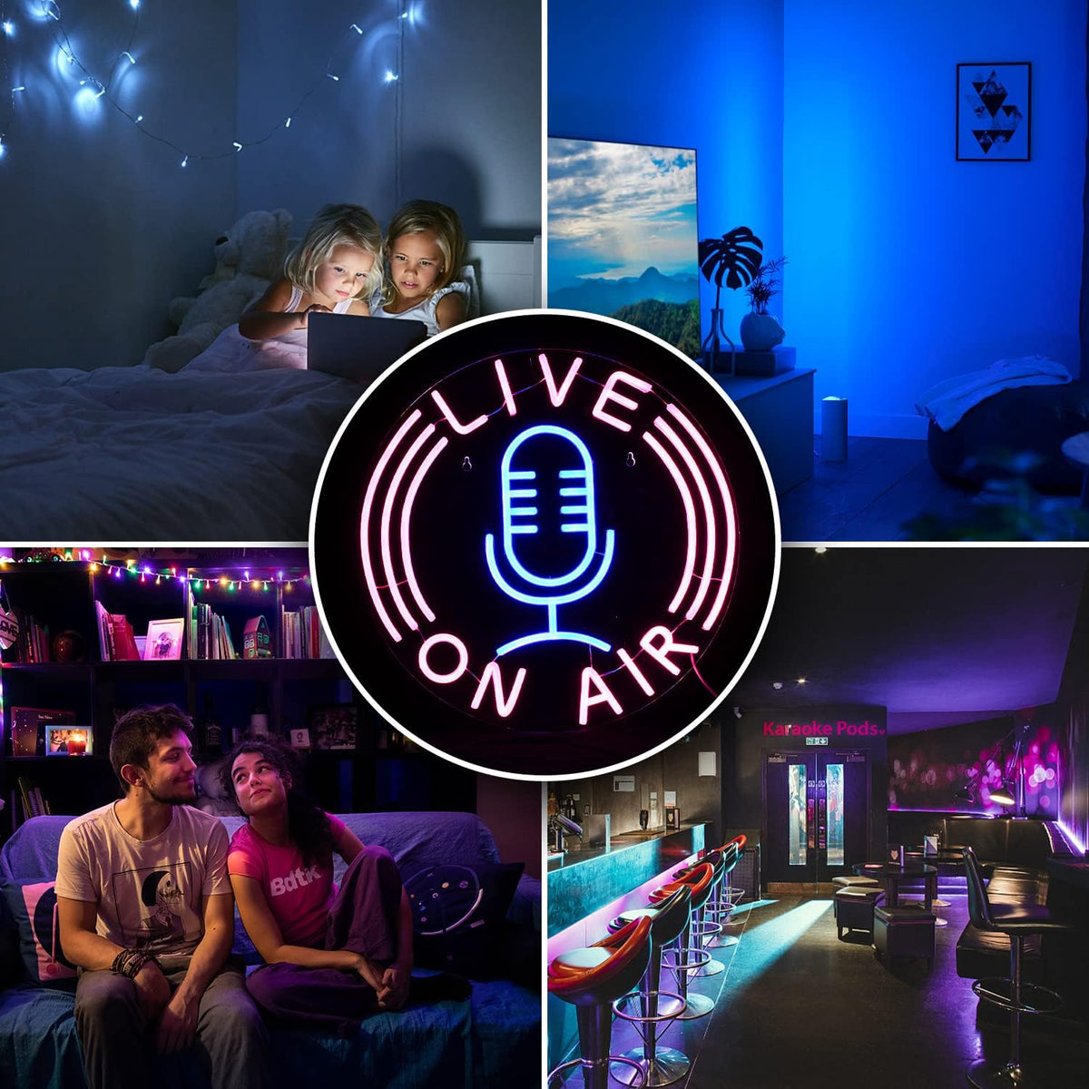 Live on Air Neon Sign Microphone Neon Light Signs for Wall Decor Live on Air Neon Lights Usb Powered 12.8’’X12.8’’ Led Sign for Radio Station Boys Girls Room Game Room Living Room Office Gift（Pink Blue）
