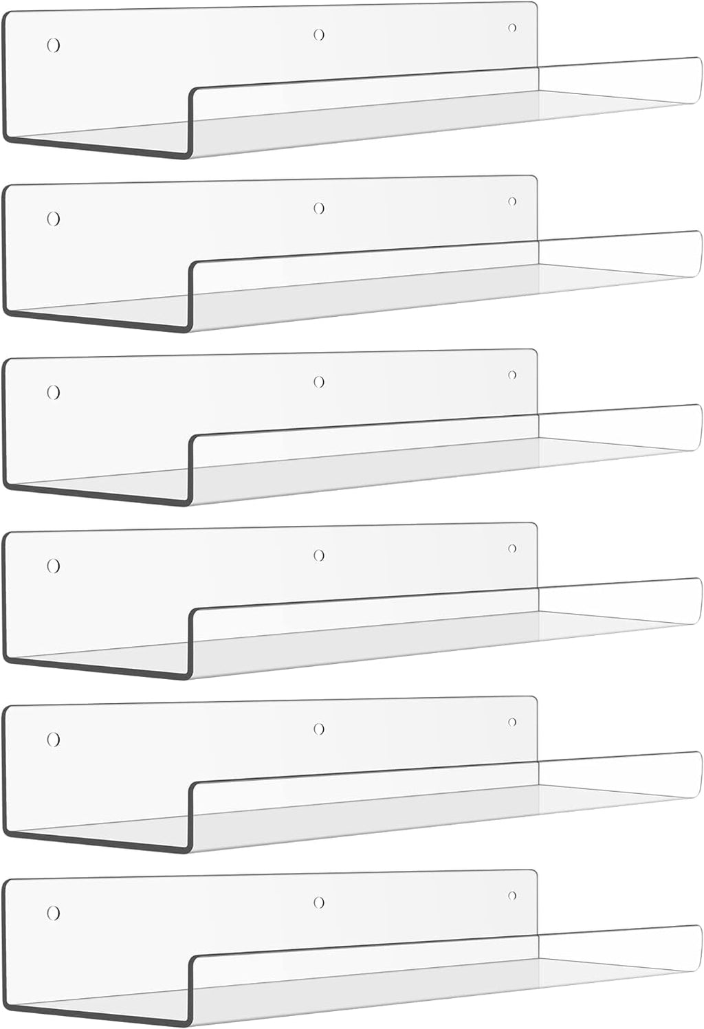 15" X 4" Acrylic Shelves for Wall Storage and Organizer, 6 Pcs
