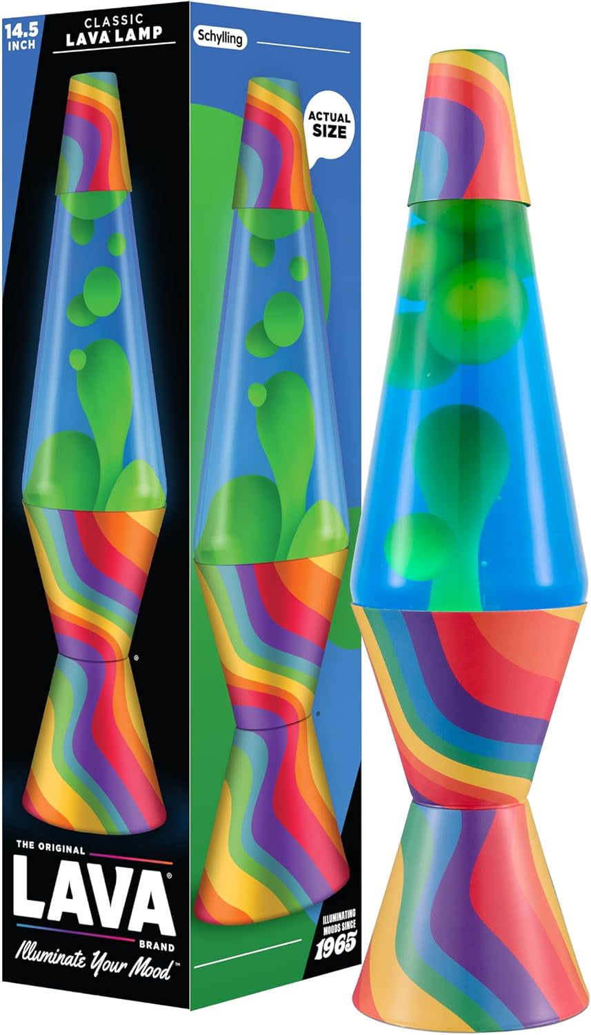 Lava the Original Lamp - 14.5" Warped Rainbow – Classic Liquid Motion Lamp - Yellow Wax and Blue Liquid - Item #2713 (Amazon Exclusive)