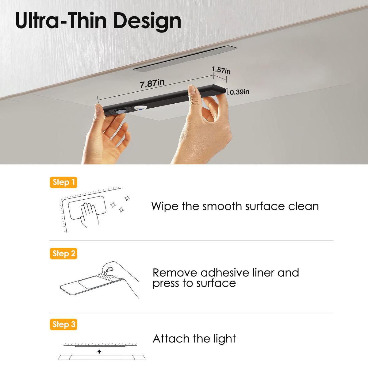 2Pack Rechargeable Cabinet Light Motion Sensor Light Cordless LED Closet Lamp 3 Colors Dimmable Light for Kitchen Cabinet