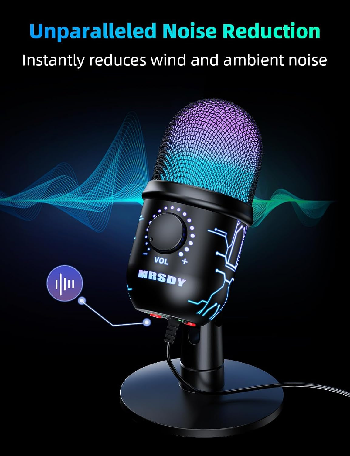 USB Gaming Microphone for PC with Noise Reduction, Mute, Gain, RGB