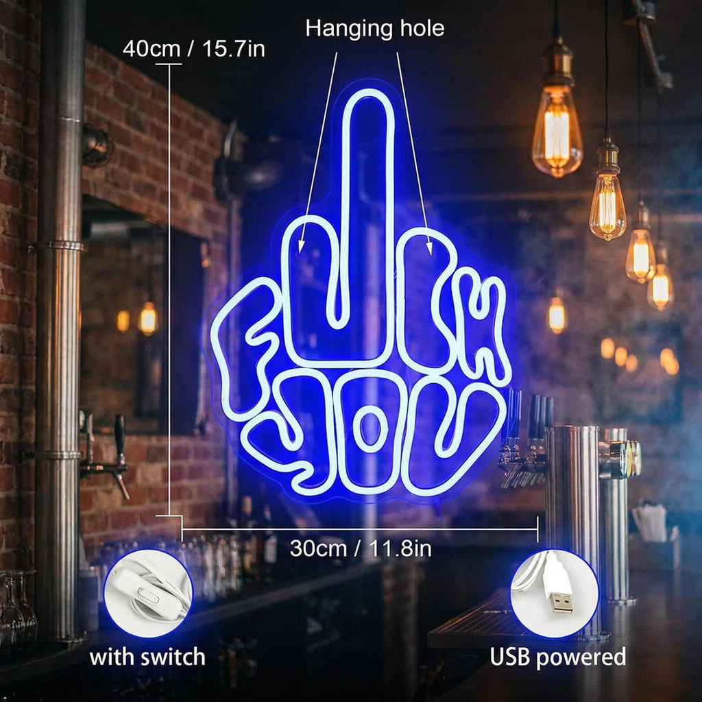 Letters Gesture Neon Signs for Wall Blue LED Neon Lights for Bar