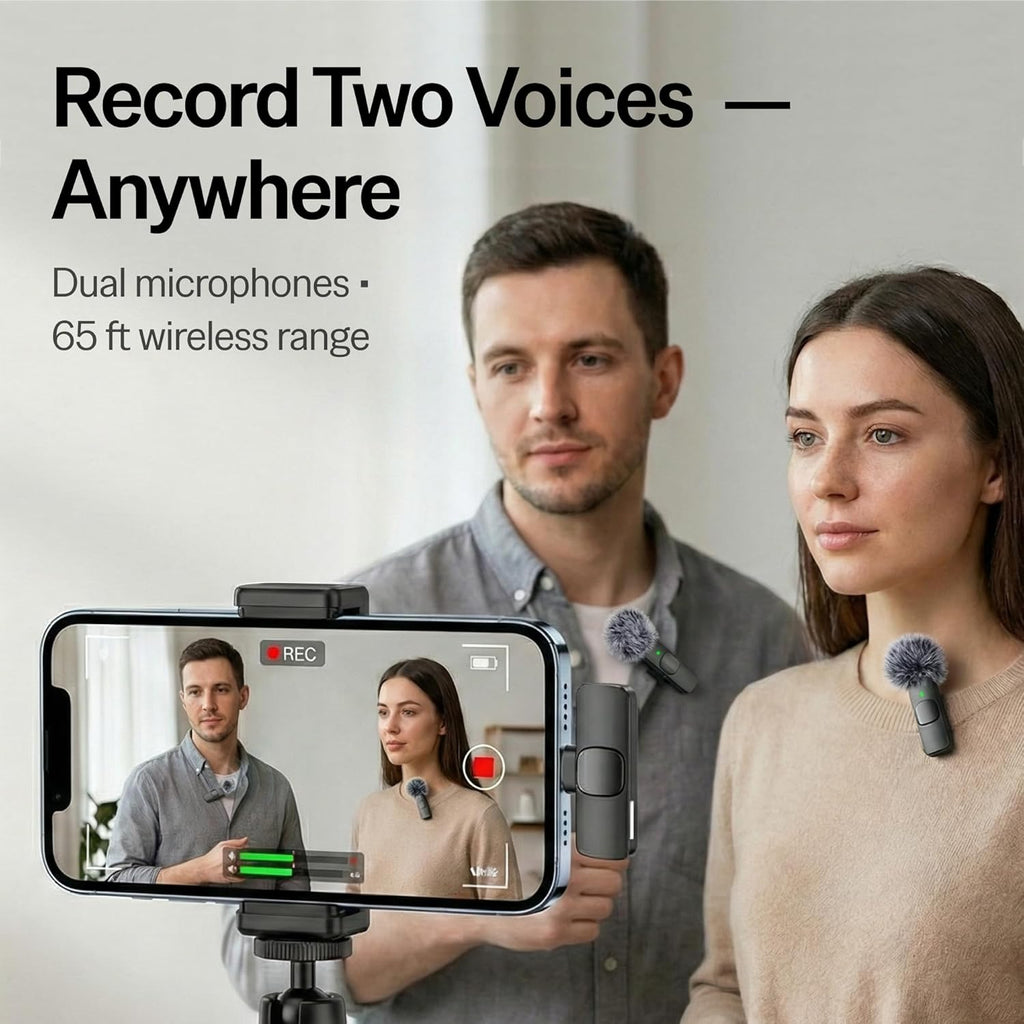 (Latest Model – #1 Microphone for Iphone & Android, Wireless Mini Microphone, Clear Voice, Noise Cancelling, Lavalier Mic for Tiktok, Youtube & Interviews