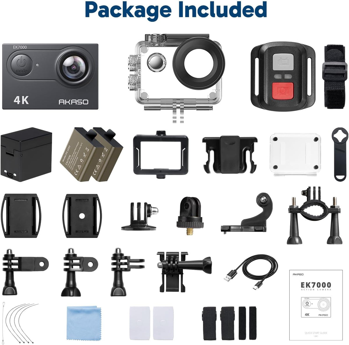 EK7000 4K30FPS 20MP Wifi Action Camera with EIS Ultra HD 131FT Waterproof Underwater Camera Remote Control 4X Zoom Support External Microphone Black