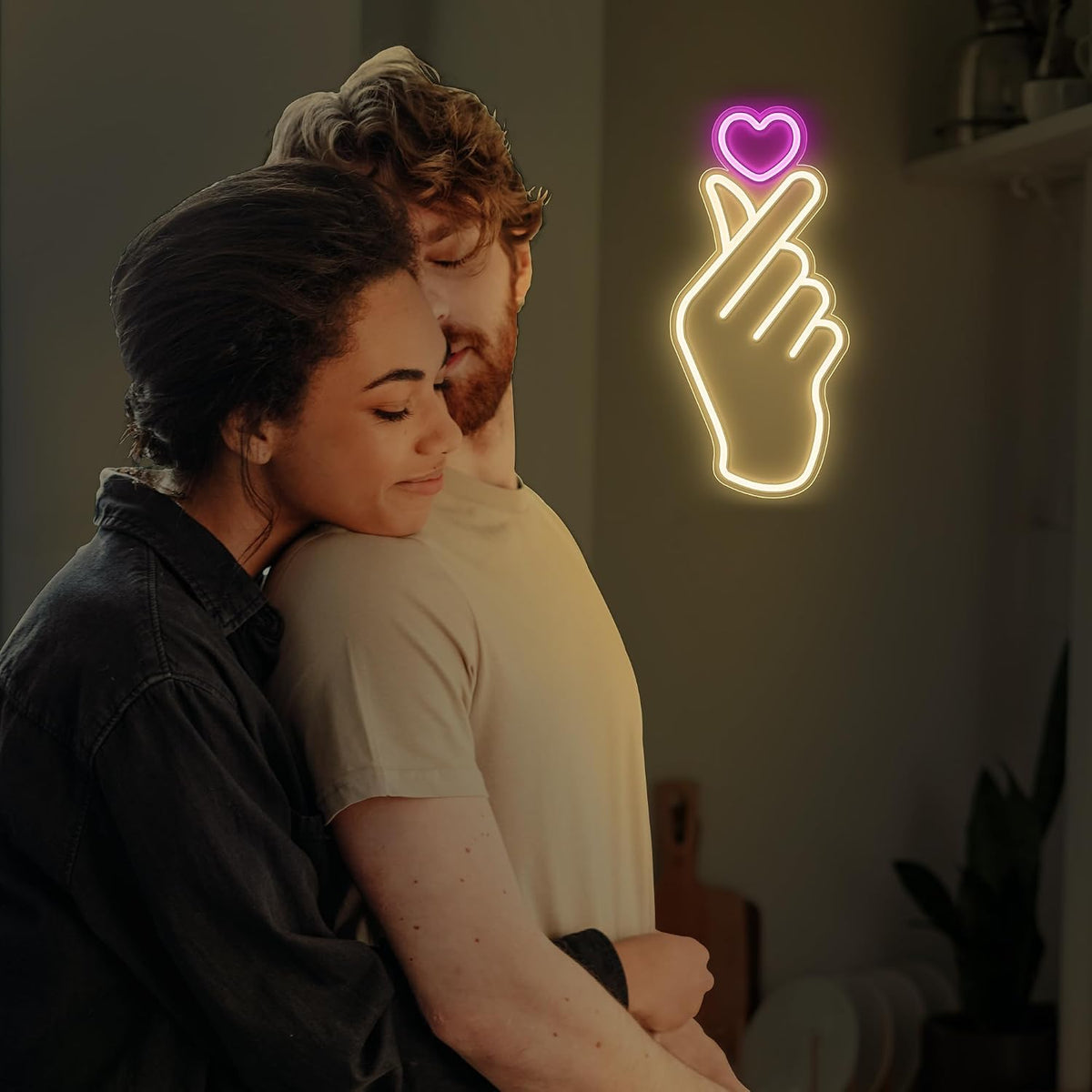 Finger Heart Neon Sign - Pink & Warm White K-Drama Hand Heart Gesture Neon Signs - Premium K-Pop Hearts Led Noen Light for Bedroom, Game Room Decor