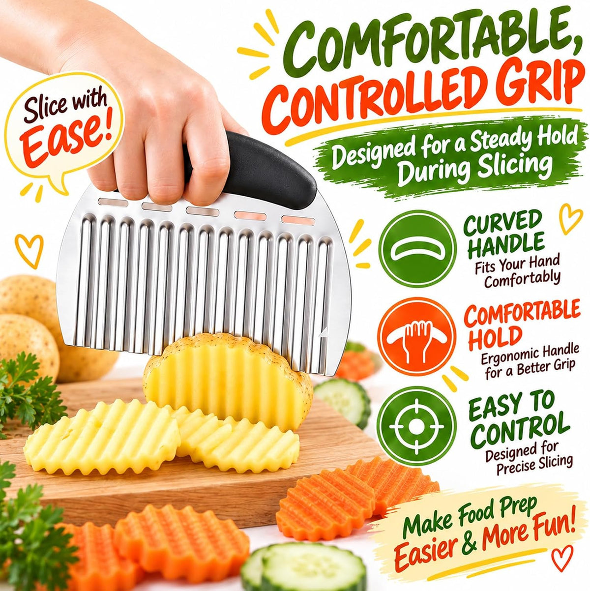 Large Crinkle Cutter, Upgraded Stainless Steel Wavy Vegetable Slicer