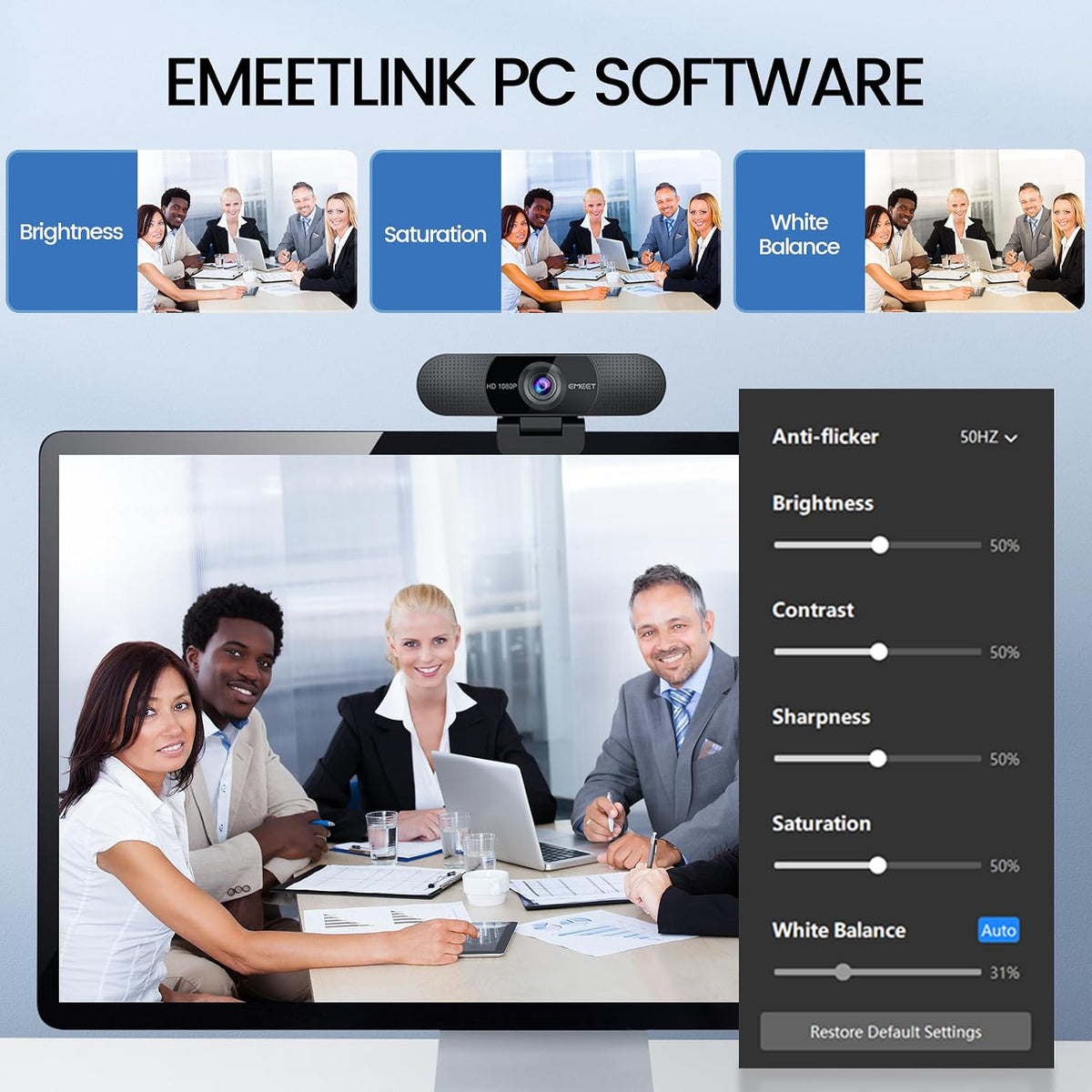 C960 1080P Webcam with Microphone, 2 Mics, 90° FOV, Computer Camera