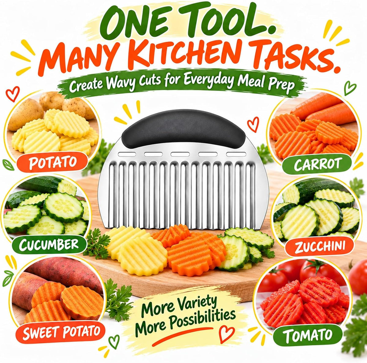 Large Crinkle Cutter, Upgraded Stainless Steel Wavy Vegetable Slicer