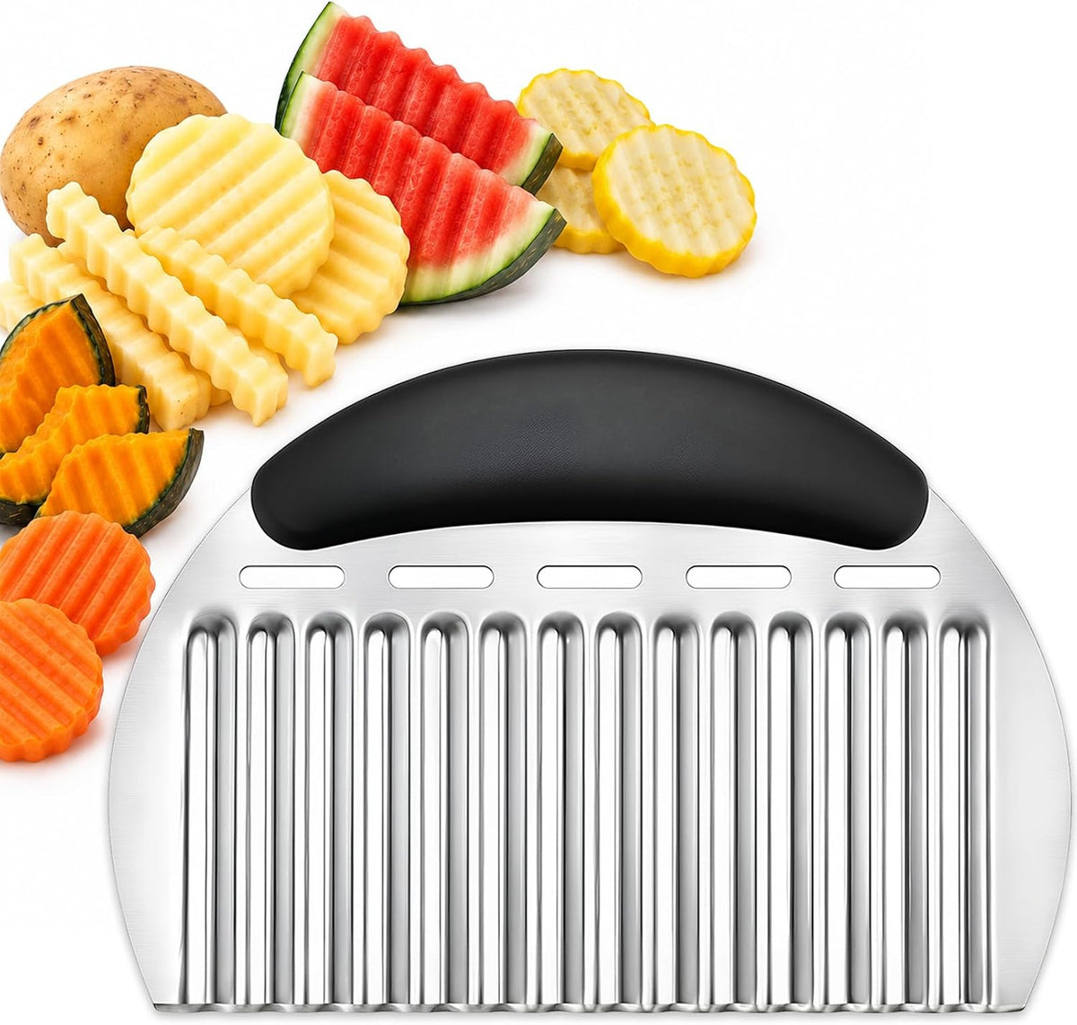 Large Crinkle Cutter, Upgraded Stainless Steel Wavy Vegetable Slicer