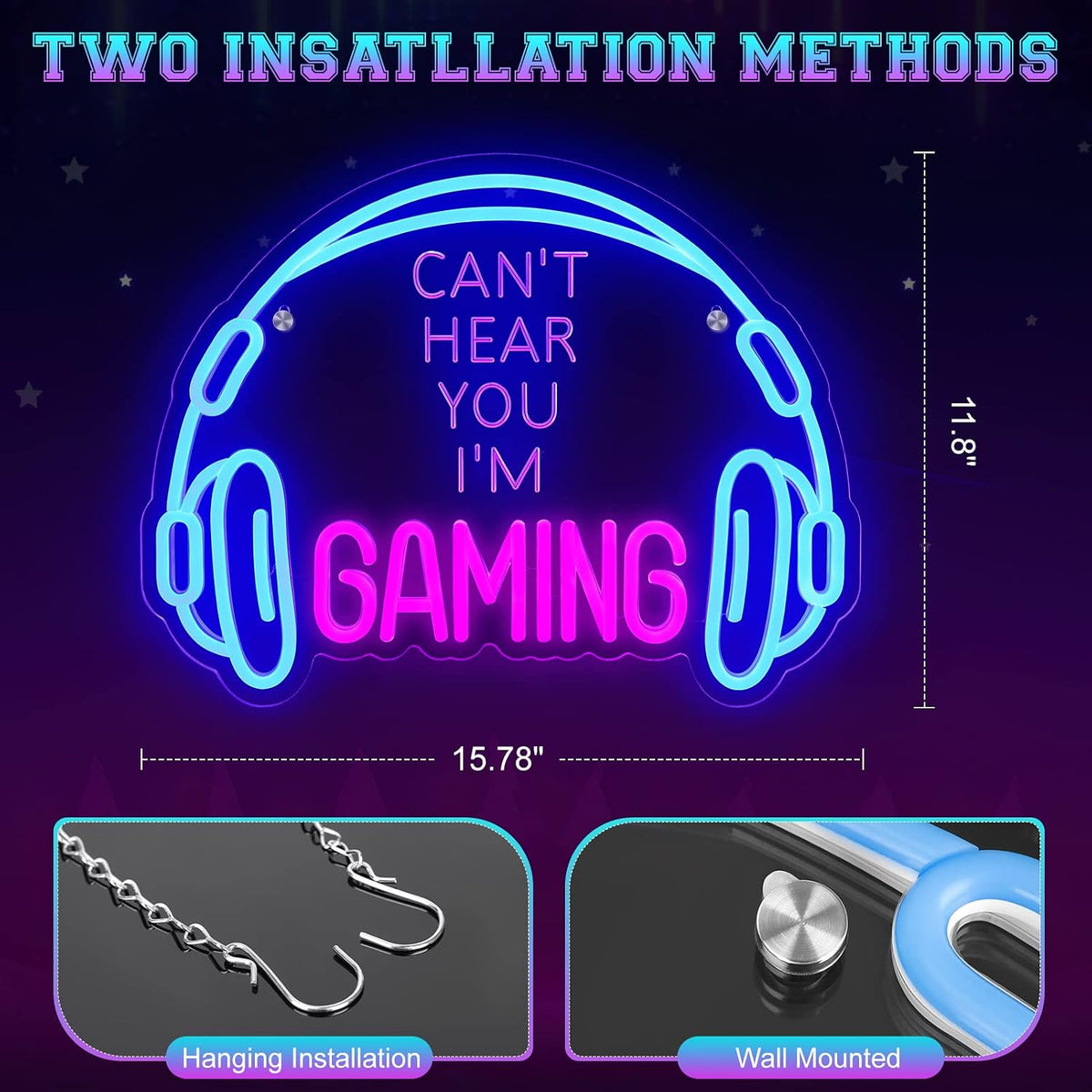 Gaming Neon Sign LED Headset Gamer Neon Light Headphone Lightup Game Signs