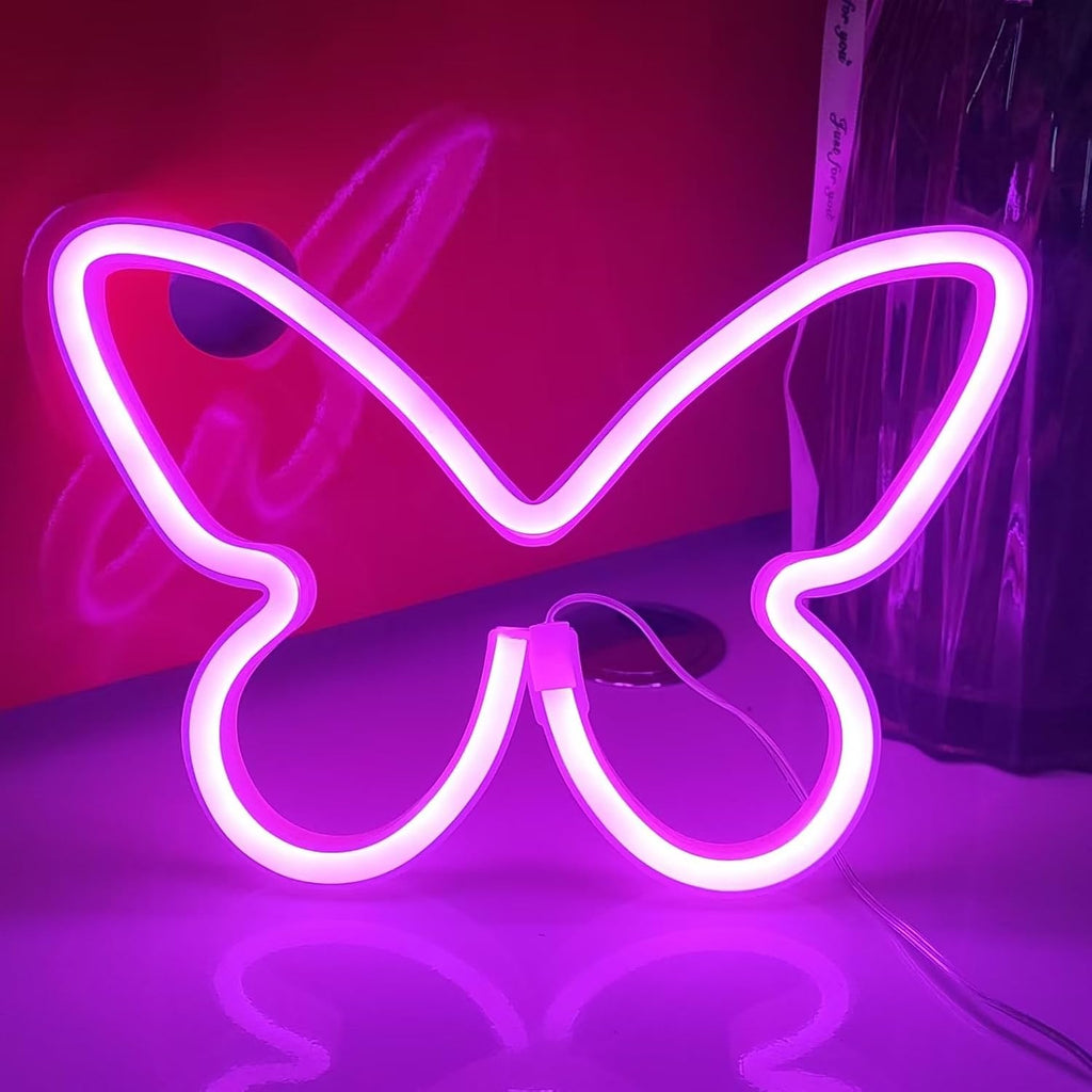 Pink butterfly neon sign