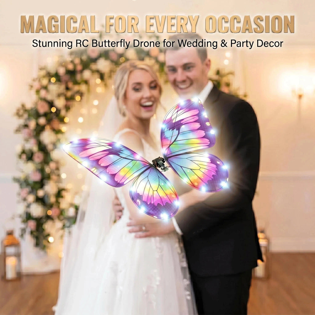Bionic Butterfly RC Ornithopter Drone, Flapping Wing Remote Control Flying Toy with LED Lights & Carbon Fiber Frame, Realistic Butterfly for Weddings Parties Photography Gifts