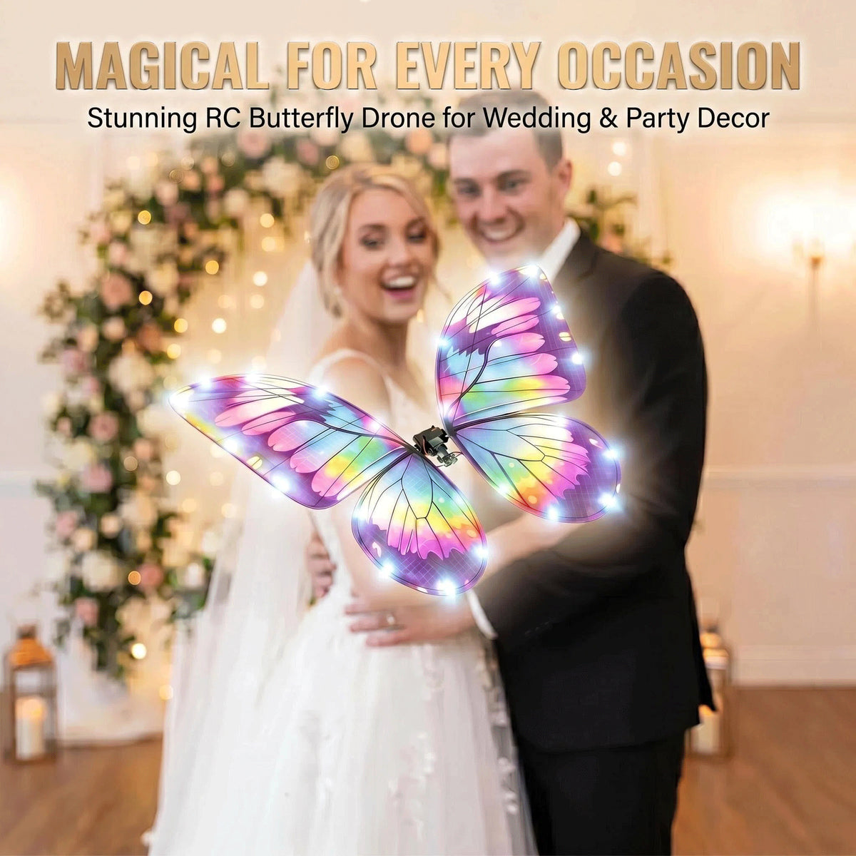 Bionic Butterfly RC Ornithopter Drone, Flapping Wing Remote Control Flying Toy with LED Lights & Carbon Fiber Frame, Realistic Butterfly for Weddings Parties Photography Gifts