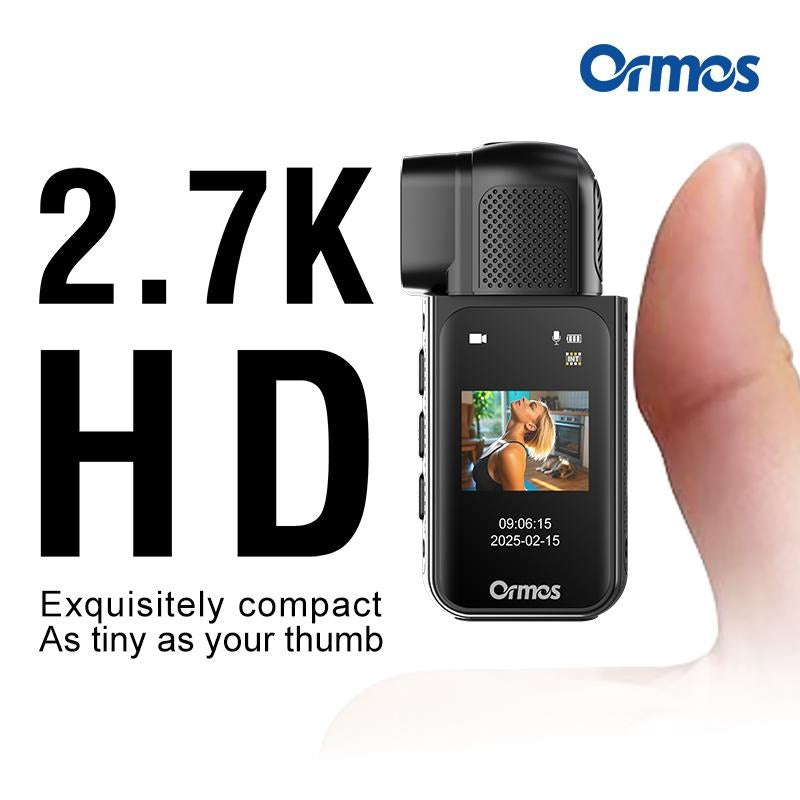 Ormos Mini Action Camera with 180 Degree Rotating Lens - 2.7K Ultra HD Thumb-Sized Camera, Magnetic Mount, Wifi APP Control, Portable Wearable Camera for Outdoor Sports & Daily Vlogging
