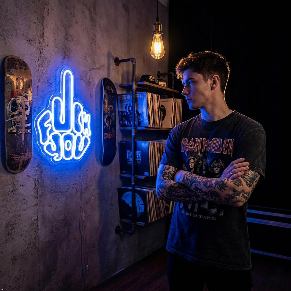 Letters Gesture Neon Signs for Wall Blue LED Neon Lights for Bar