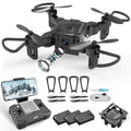 Mini foldable selfie drone with remote, 3 batteries and propeller guards