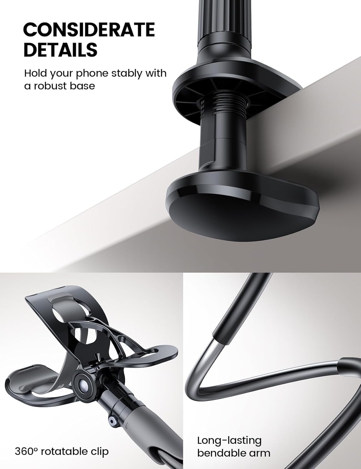 Gooseneck Bed Phone Holder 33.4" Full Adjustable Flexible Arm