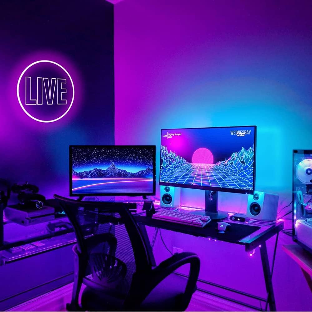 Live Neon Lights Sign, USB Powered Live on Air Led Neon Wall Art Sign, Dimmable Wall Décor round Live Streaming Neon Night Light LED Sign for Streamer, Gamer, Game Room Decoration (Pink)