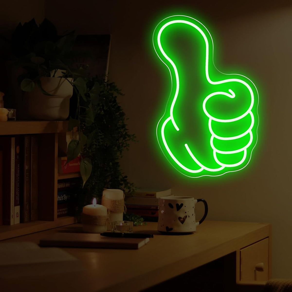 Thumbs up Neon Sign - Green Led Gestur Light for Game Room Man Cave