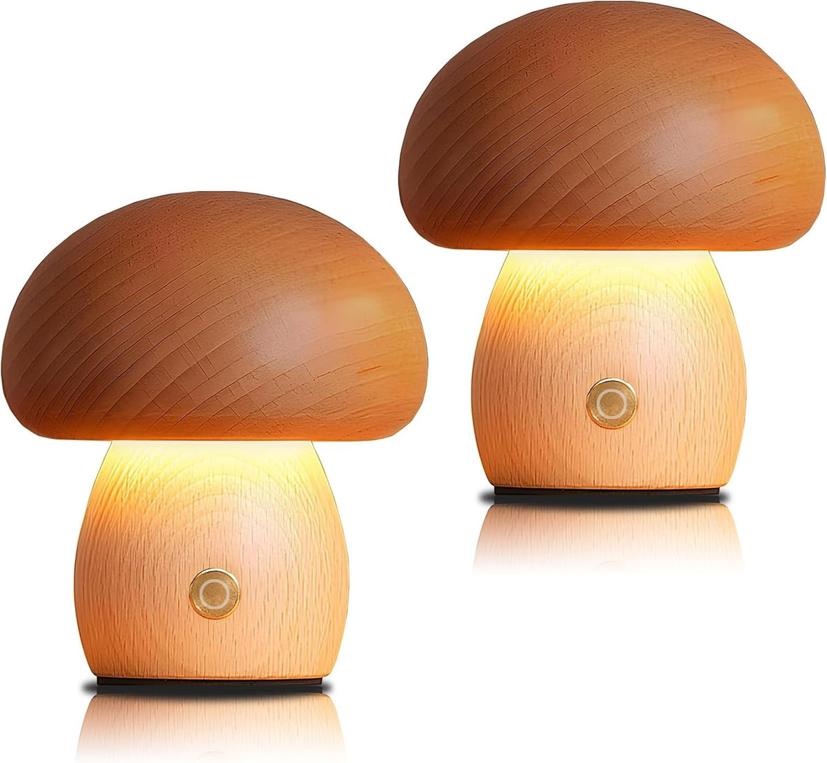2 Pack Wooden Mushroom Lamp, Portable Cordless Small Rechargeable Battery Operated Lamp,Stepless Dimming, Night Light for Birthday Gifts