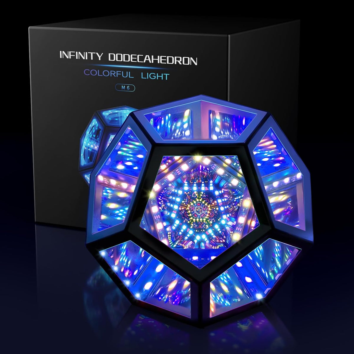Infinity Mirror Light Dodecahedron, RGBW Cube Light Decor for Gaming