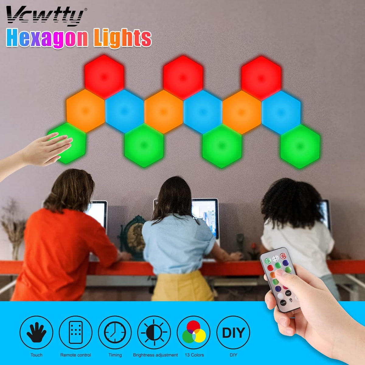 Hexagon Light Panels with Remote, 13 Colors, 10 Pack