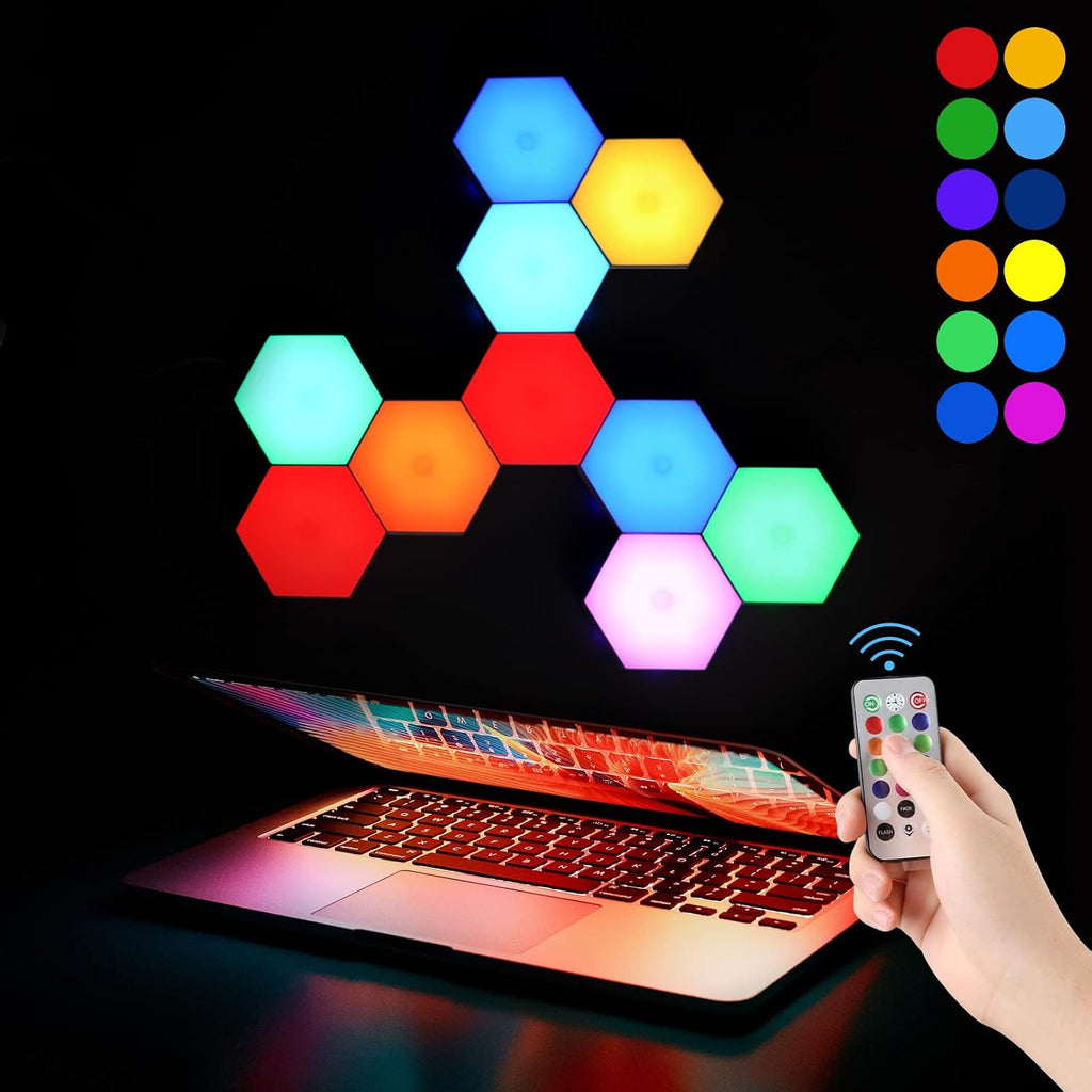 Hexagon Light Panels with Remote, 13 Colors, 10 Pack