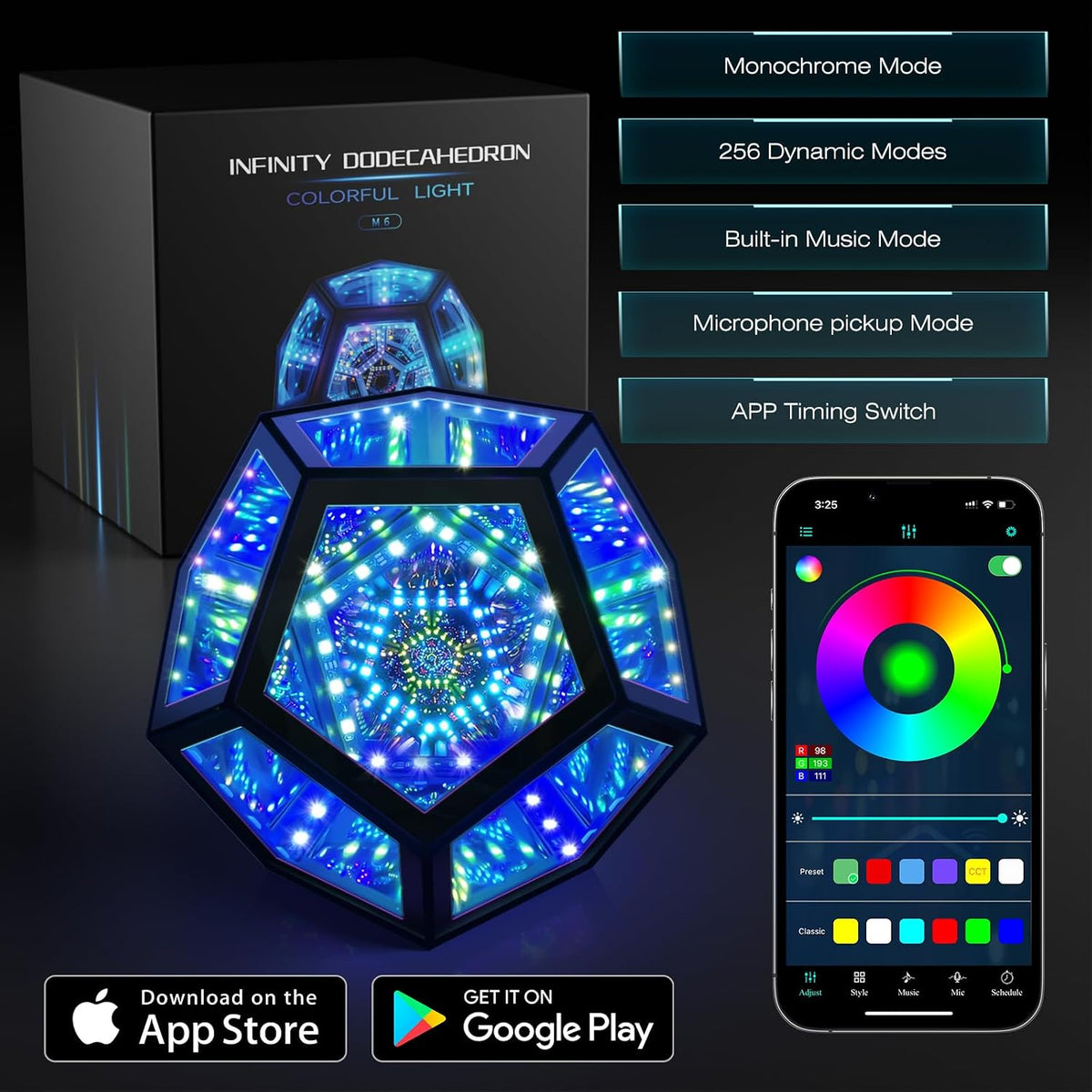 Infinity Mirror Light Dodecahedron, RGBW Cube Light Decor for Gaming