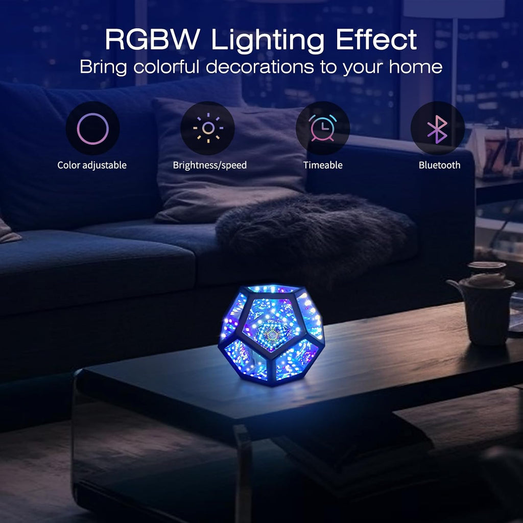 Infinity Mirror Light Dodecahedron, RGBW Cube Light Decor for Gaming